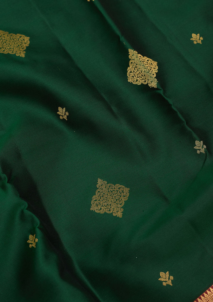Bottle Green Zariwork Pure Silk Saree