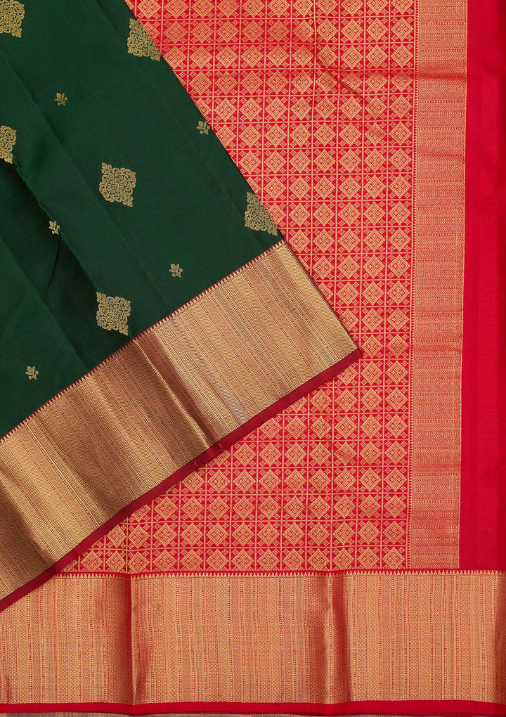 Bottle Green Zariwork Pure Silk Saree