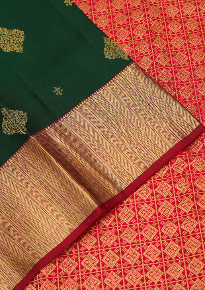 Bottle Green Zariwork Pure Silk Saree