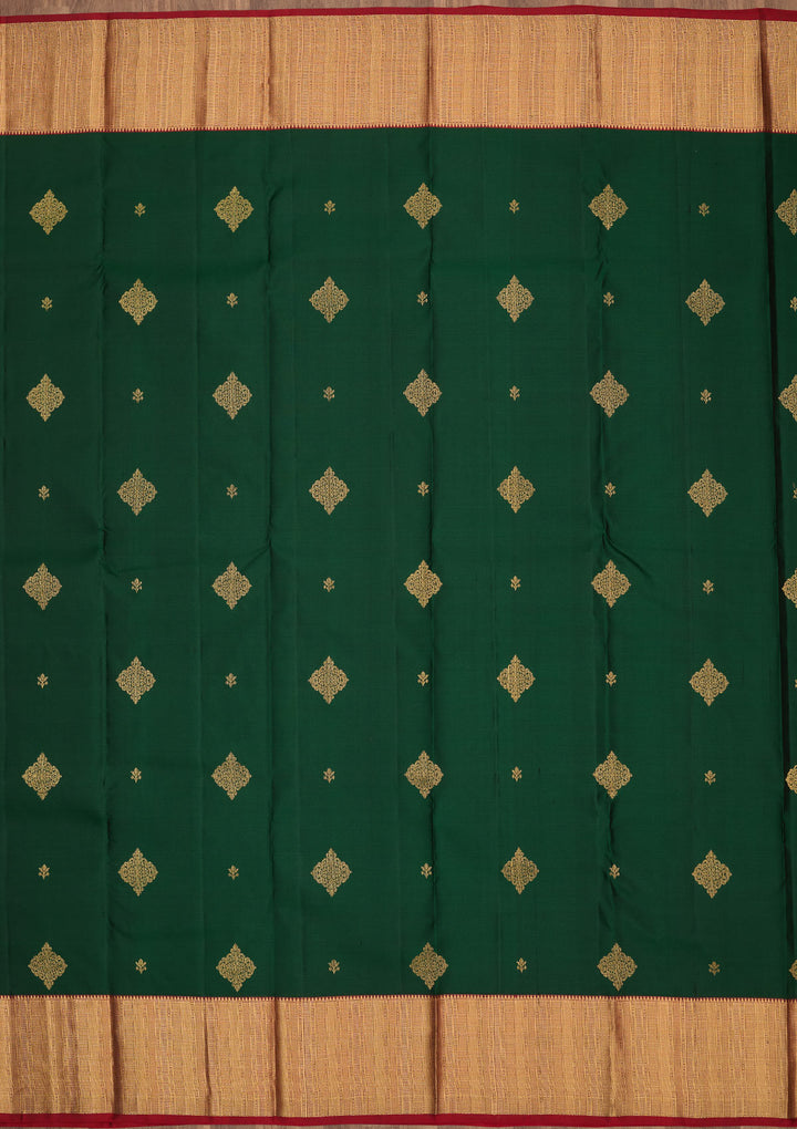 Bottle Green Zariwork Pure Silk Saree