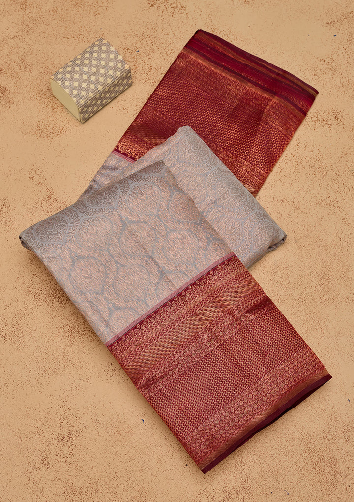Light Grey Zariwork Pure Silk Saree