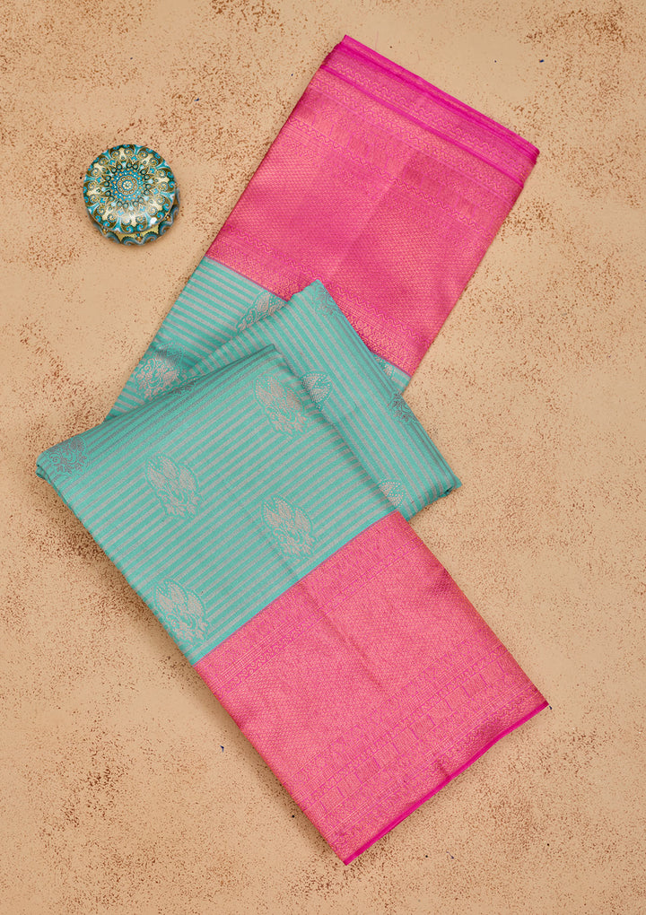 Turquoise Blue Zariwork Pure Silk Saree