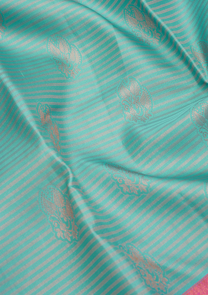 Turquoise Blue Zariwork Pure Silk Saree