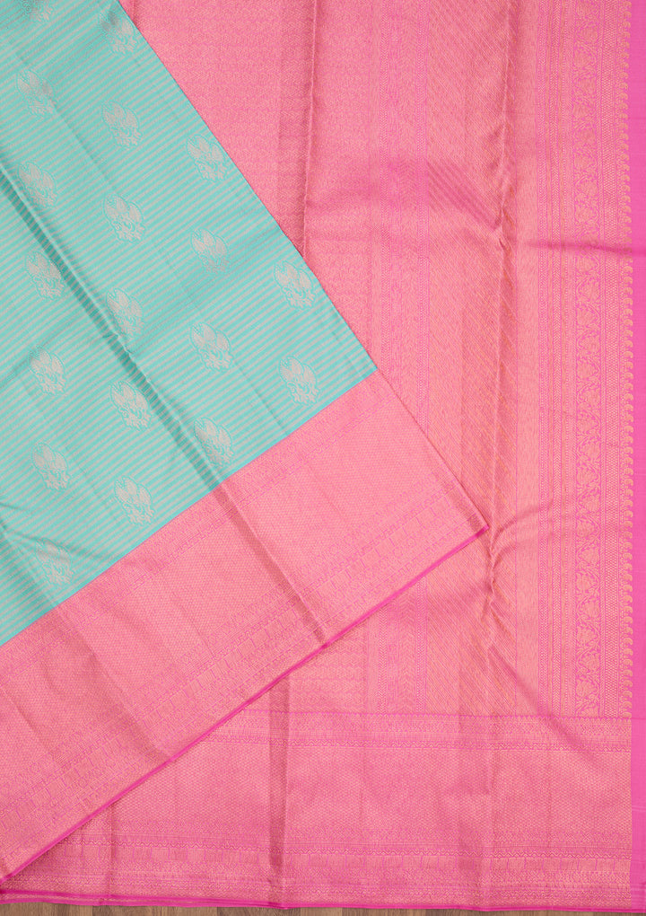 Turquoise Blue Zariwork Pure Silk Saree