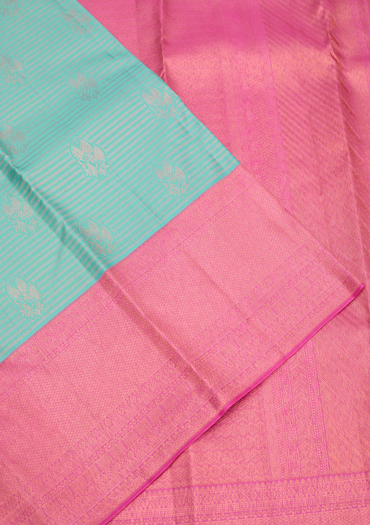 Turquoise Blue Zariwork Pure Silk Saree