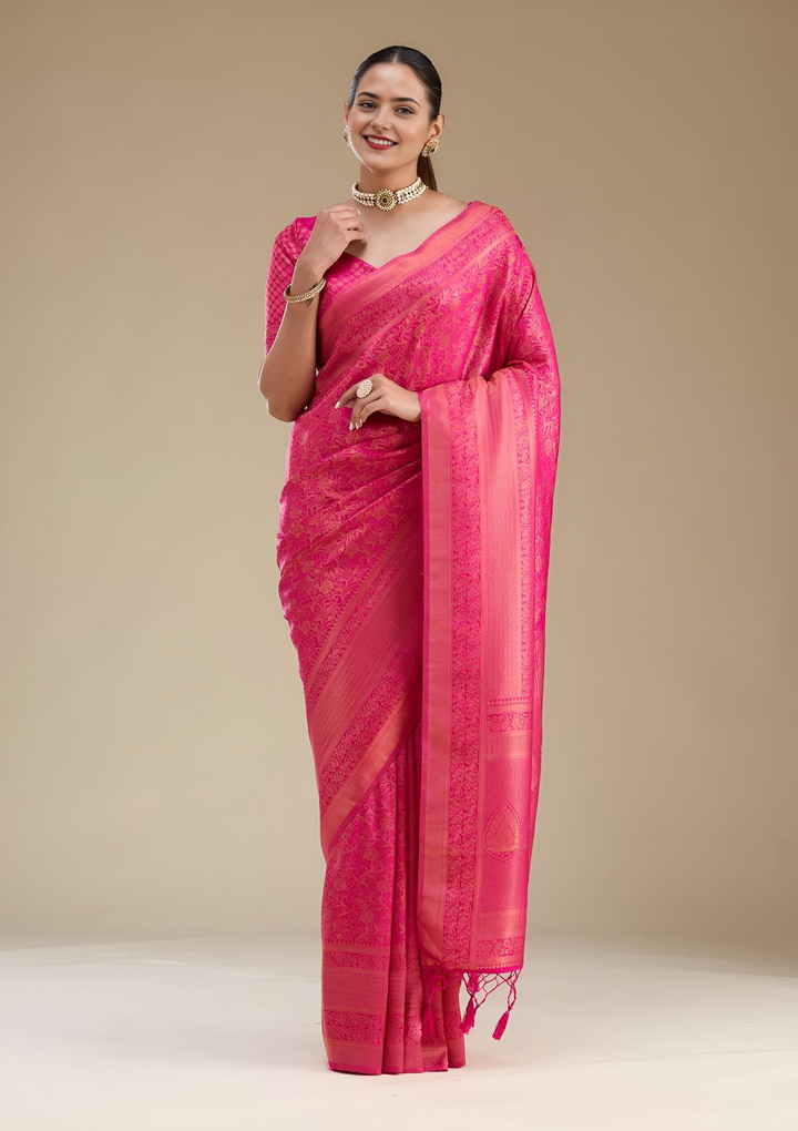 Rani Pink Zariwork Art Silk Saree