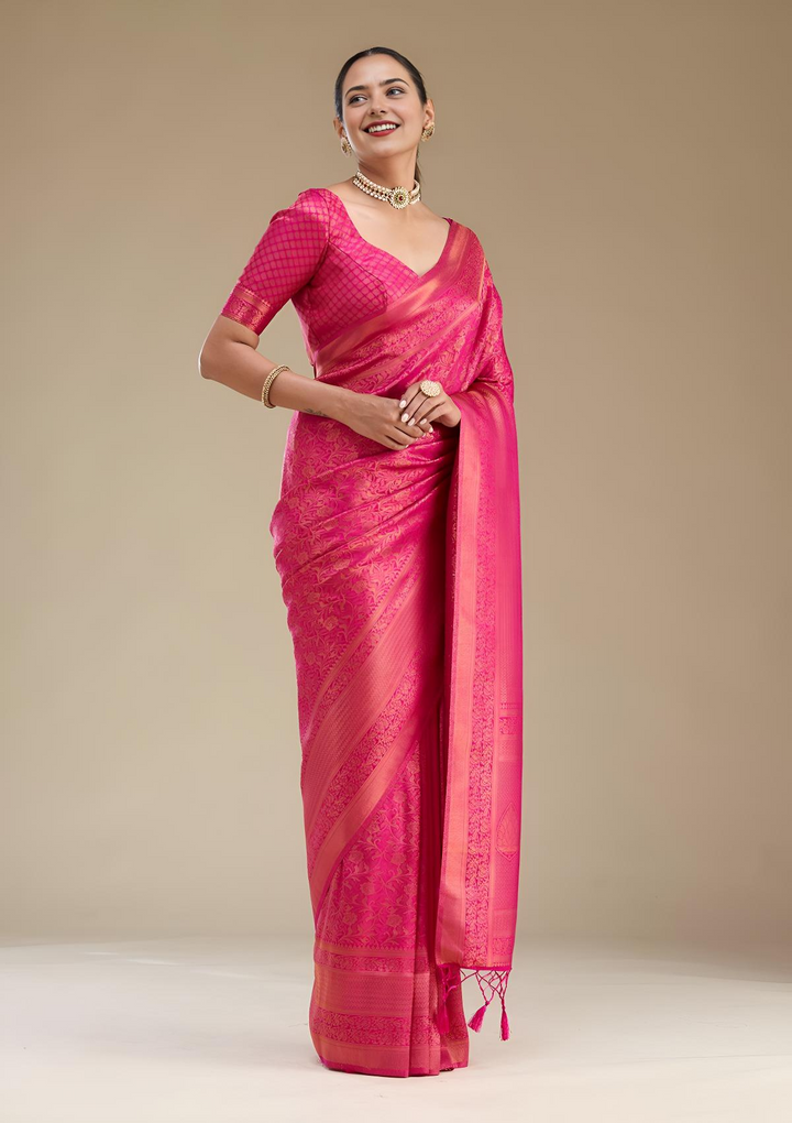 Rani Pink Zariwork Art Silk Saree