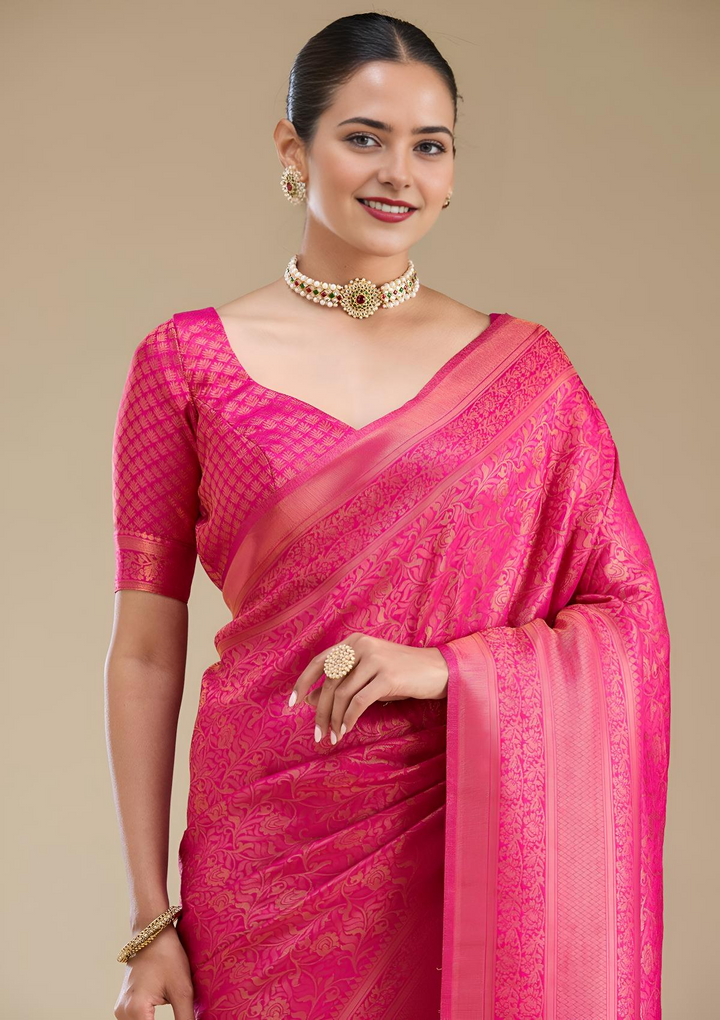 Rani Pink Zariwork Art Silk Saree