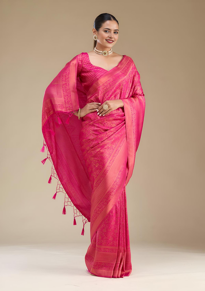 Rani Pink Zariwork Art Silk Saree