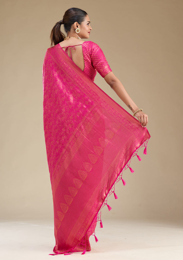 Rani Pink Zariwork Art Silk Saree