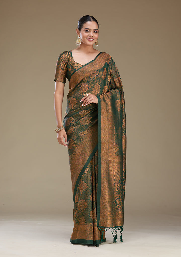 Bottle Green Zariwork Art Silk Saree