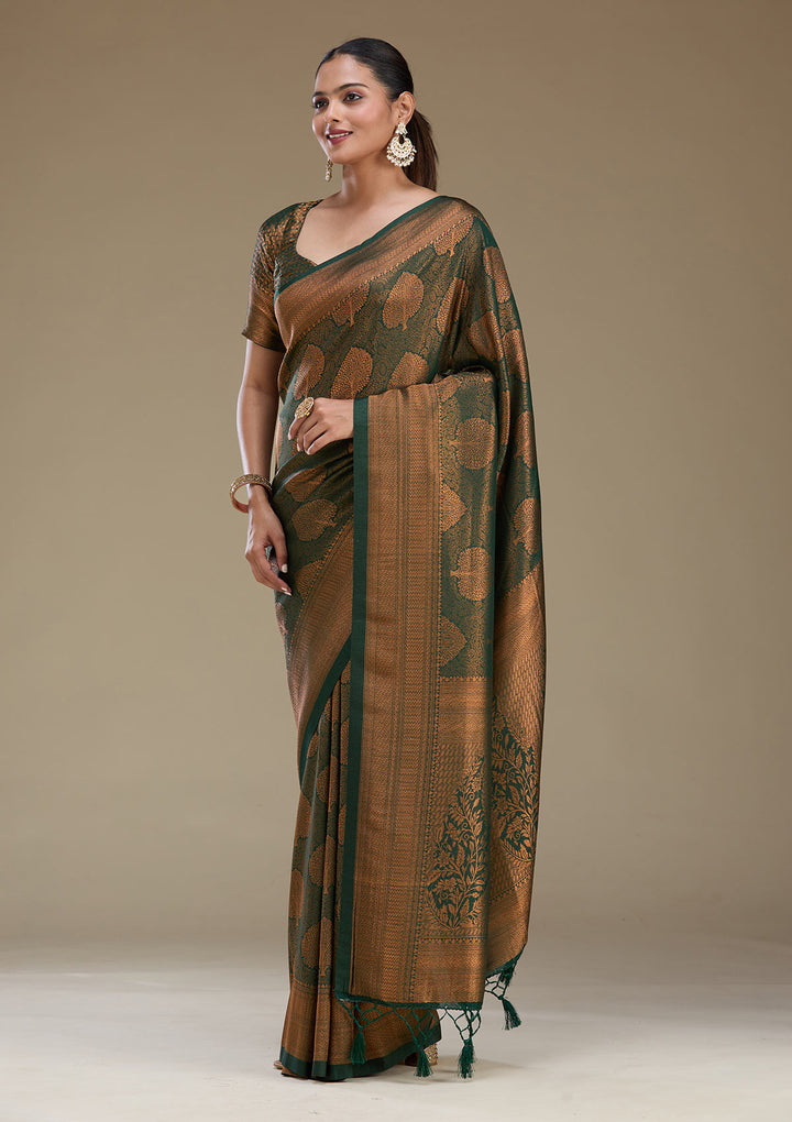 Bottle Green Zariwork Art Silk Saree