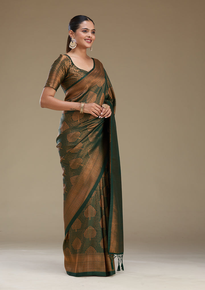 Bottle Green Zariwork Art Silk Saree