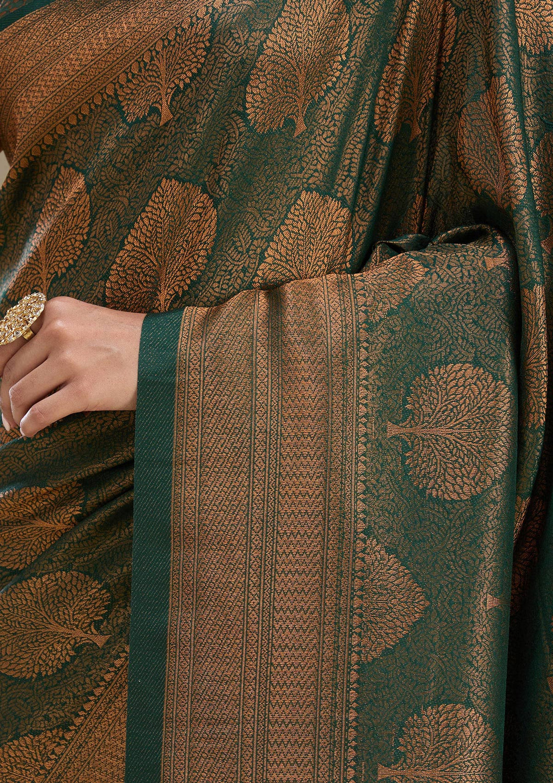 Bottle Green Zariwork Art Silk Saree