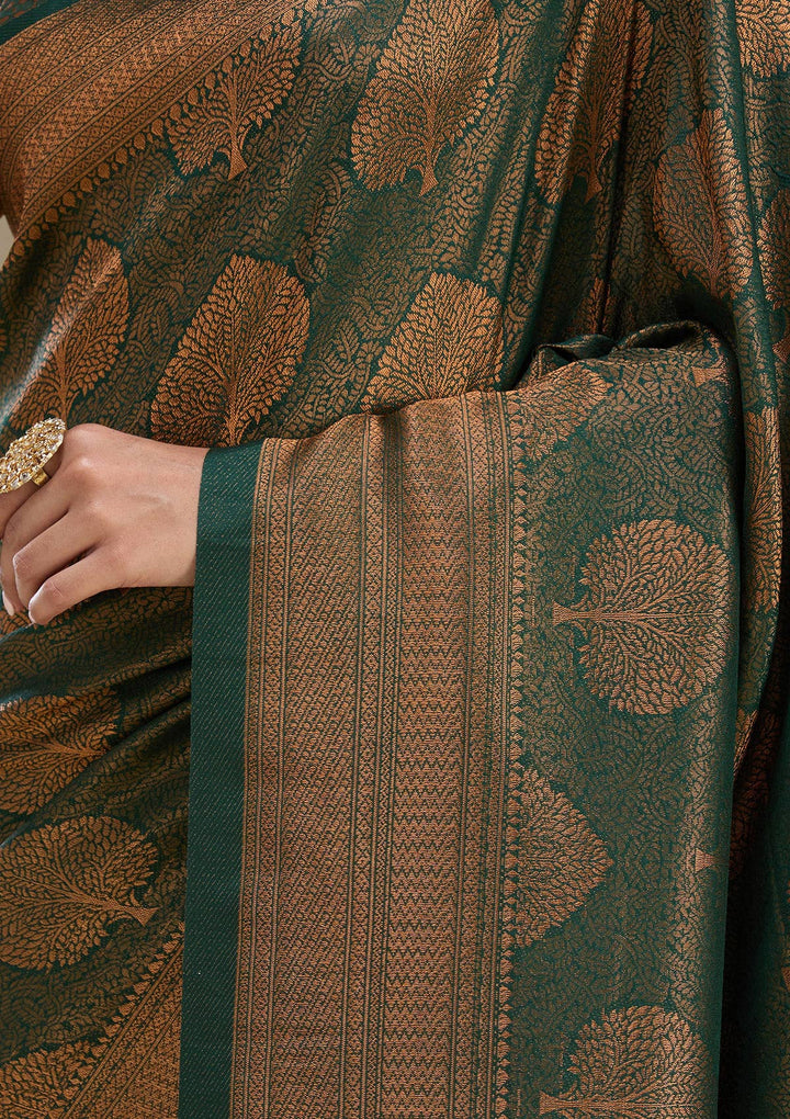 Bottle Green Zariwork Art Silk Saree
