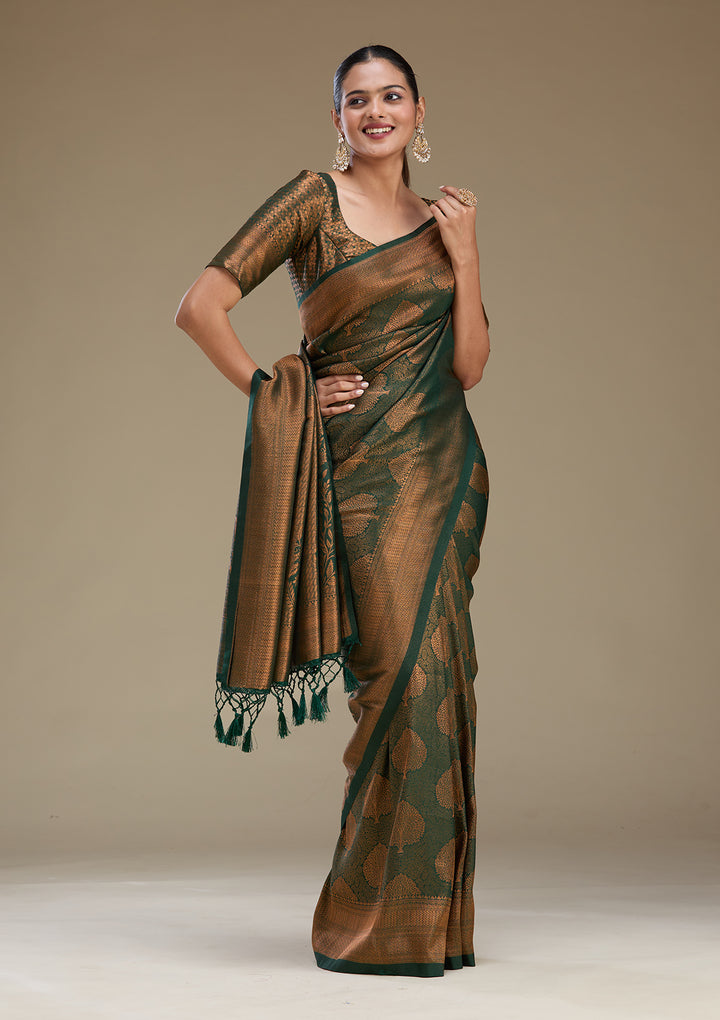 Bottle Green Zariwork Art Silk Saree