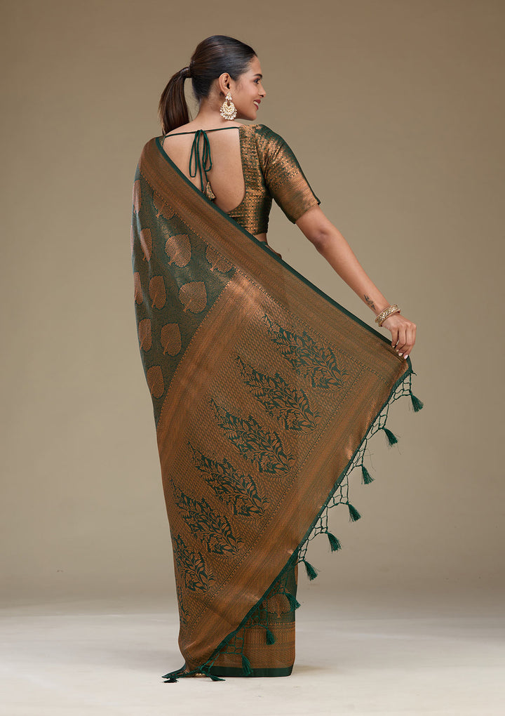 Bottle Green Zariwork Art Silk Saree