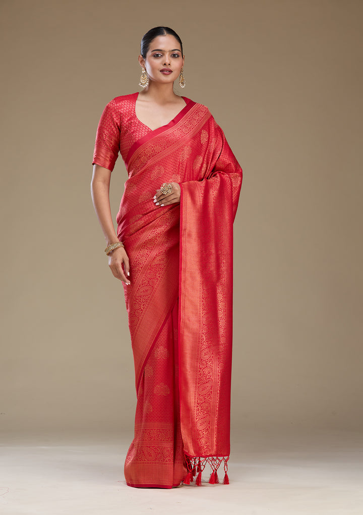 Red Zariwork Art Silk Saree