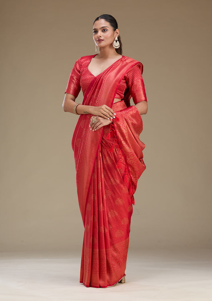 Red Zariwork Art Silk Saree