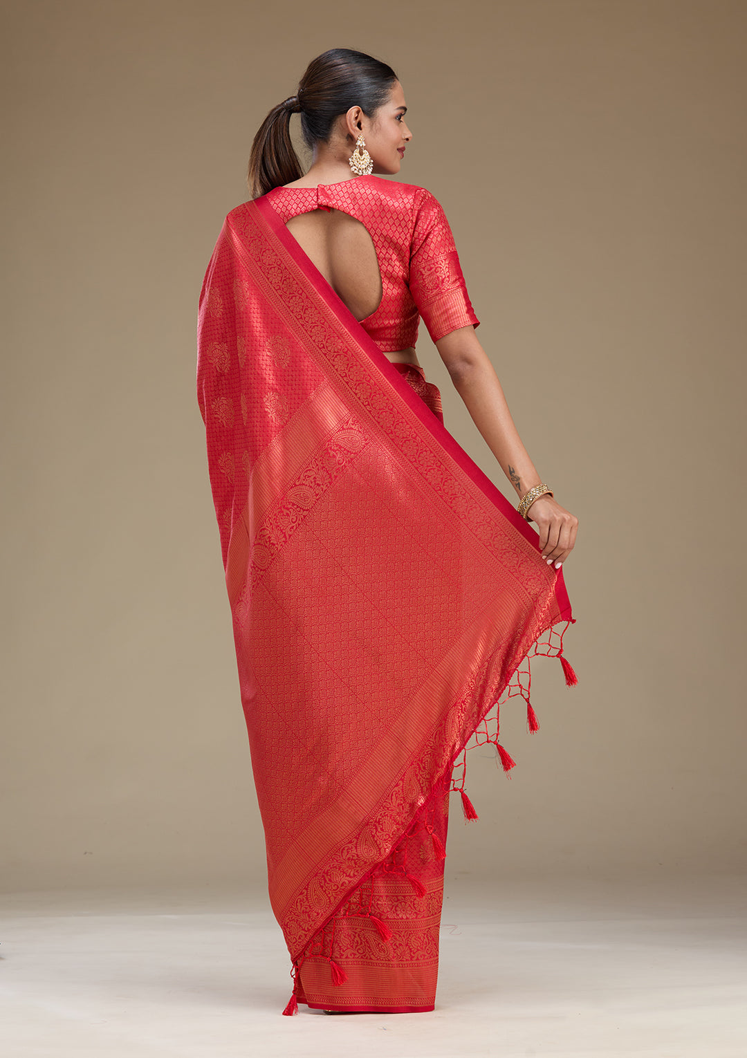 Red Zariwork Art Silk Saree