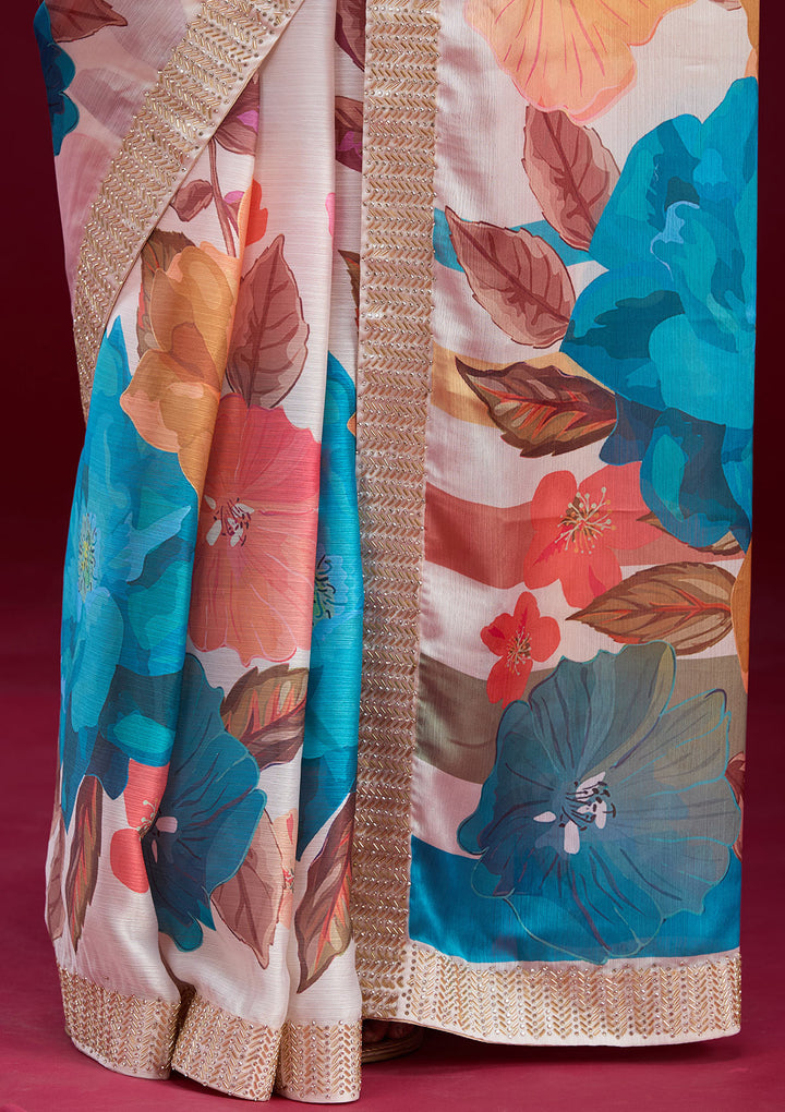 Cream Cutdana Chiffon Saree
