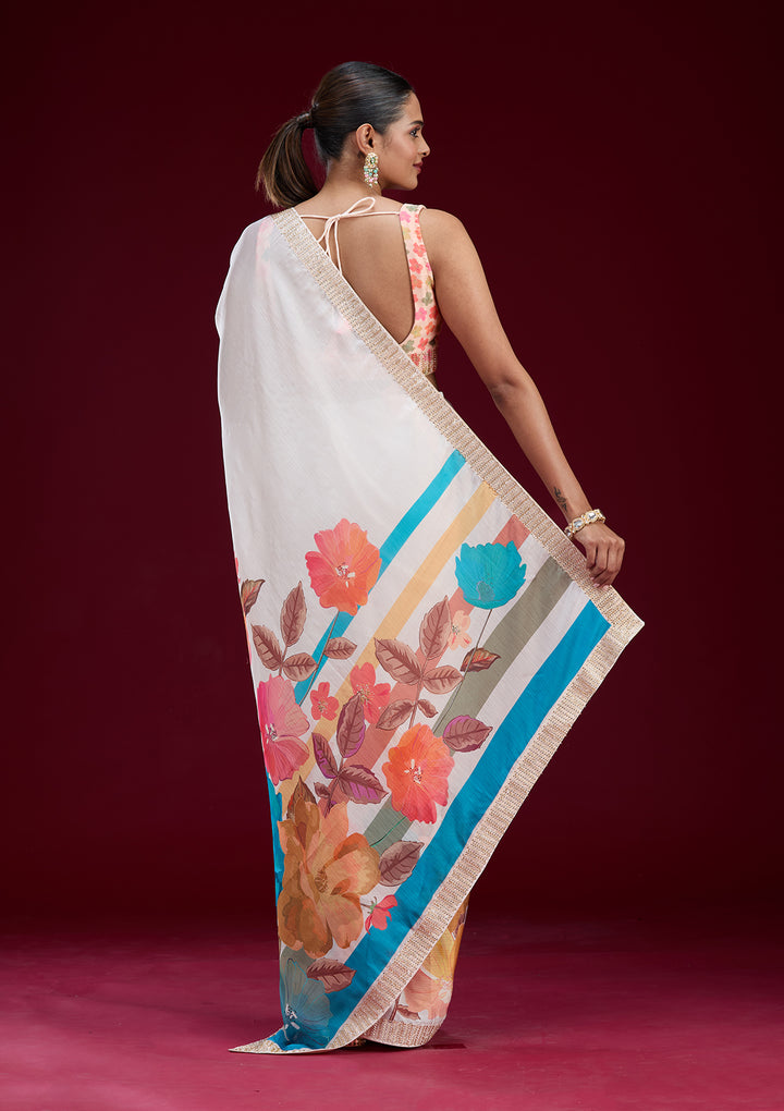 Cream Cutdana Chiffon Saree