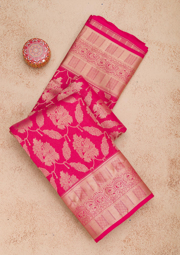 Rani Pink Zariwork Pure Silk Saree