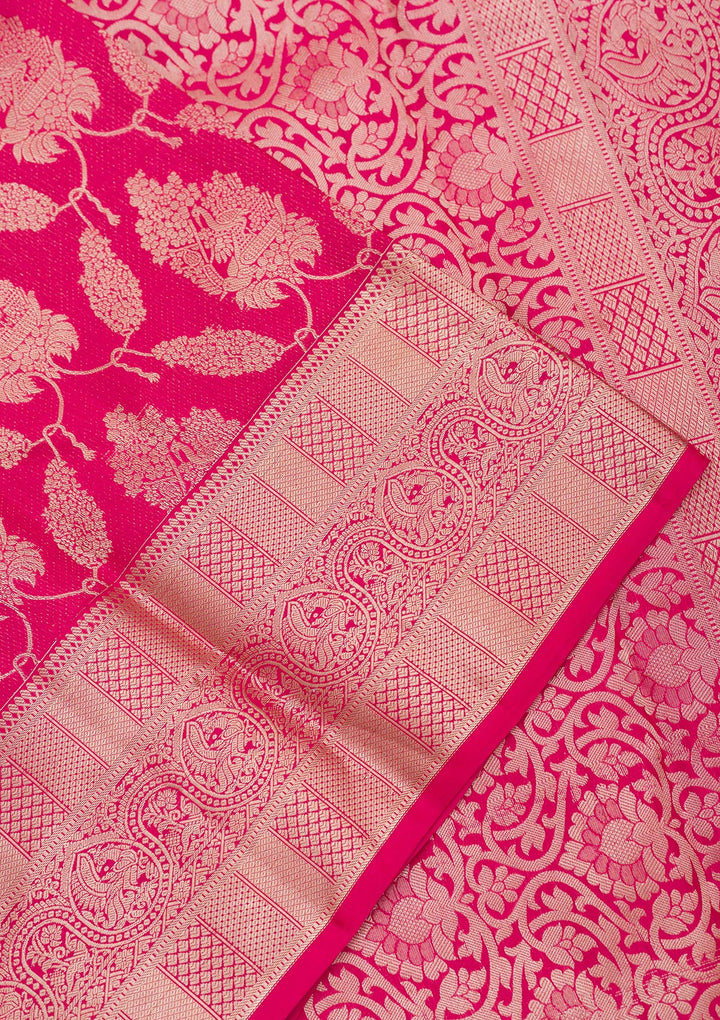Rani Pink Zariwork Pure Silk Saree