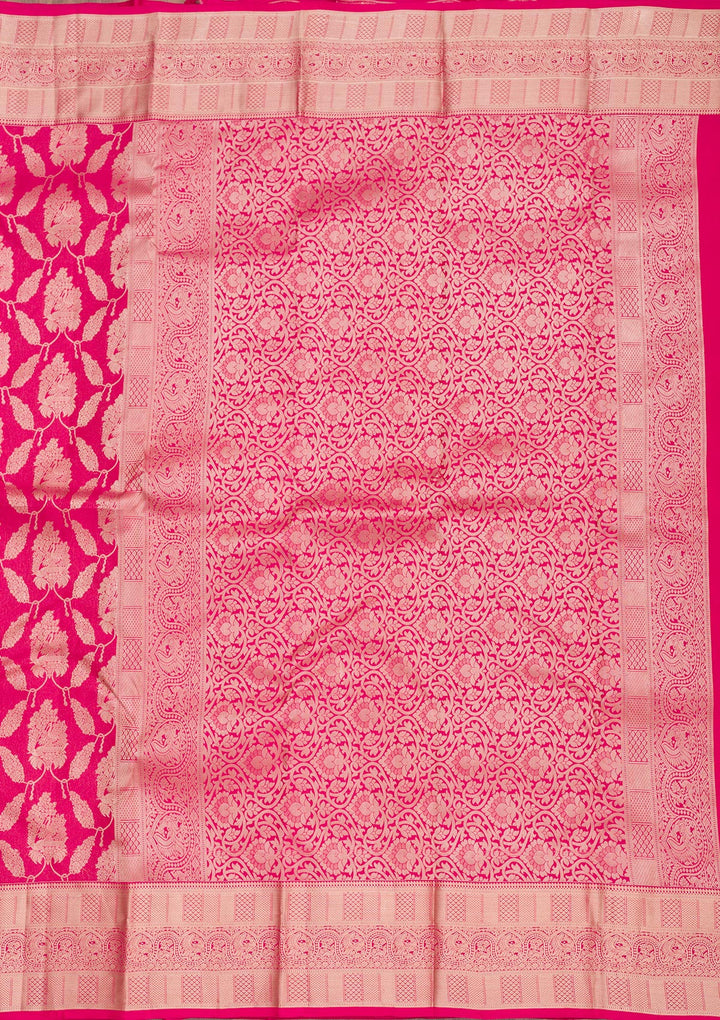 Rani Pink Zariwork Pure Silk Saree