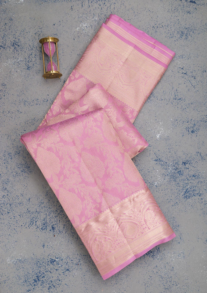 Onion Pink Zariwork Pure Silk Saree