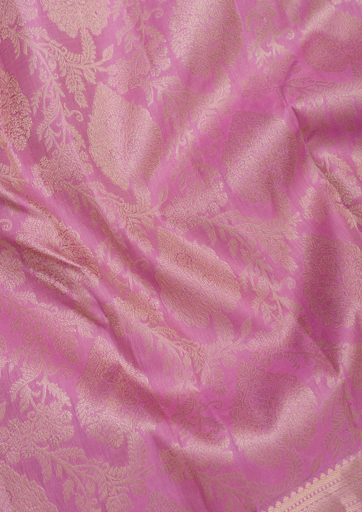 Onion Pink Zariwork Pure Silk Saree