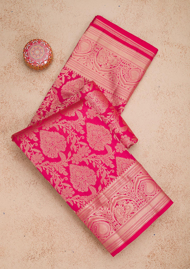 Rani Pink Zariwork Pure Silk Saree