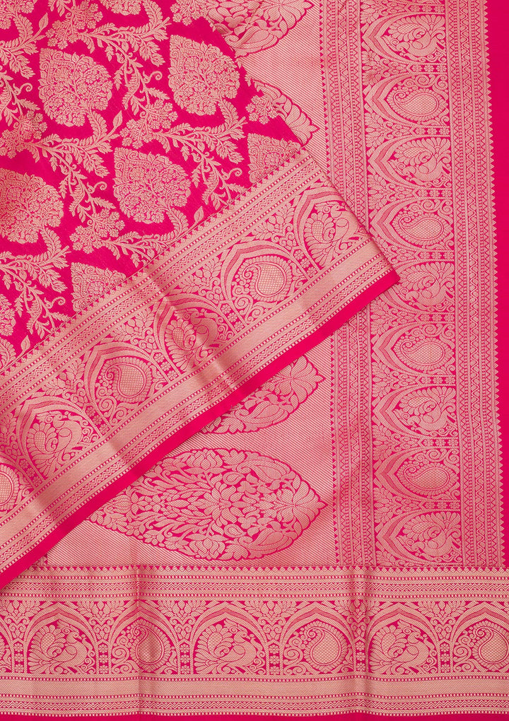 Rani Pink Zariwork Pure Silk Saree