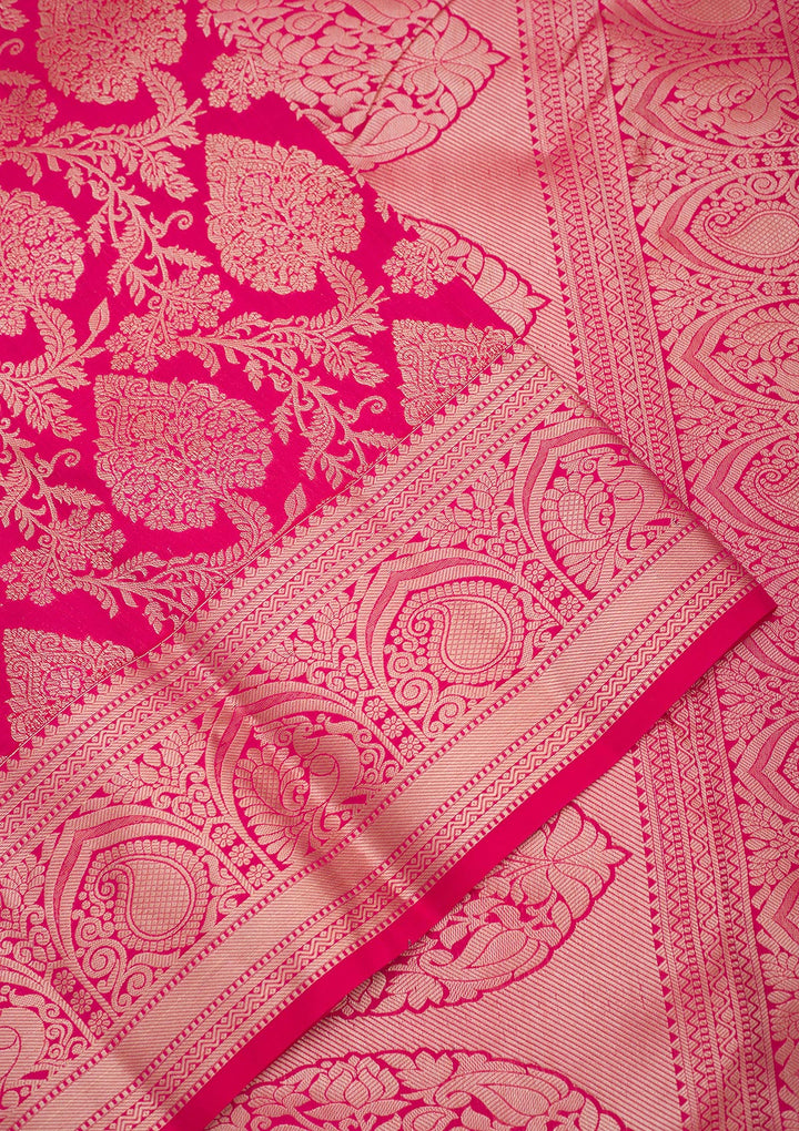 Rani Pink Zariwork Pure Silk Saree
