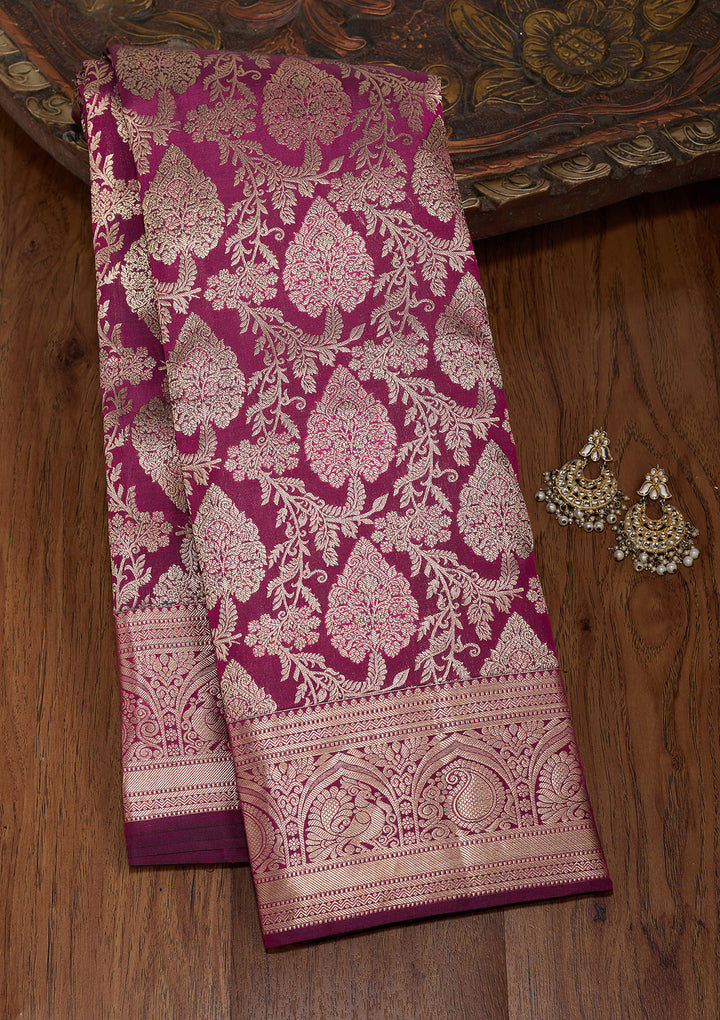 Wine Zariwork (Silver) Silk Silk_Saree