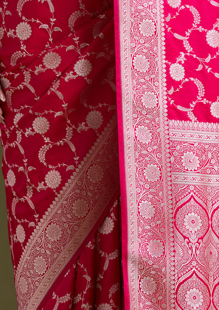 Rani Pink Zariwork (Silver) Banarasi Silk Saree