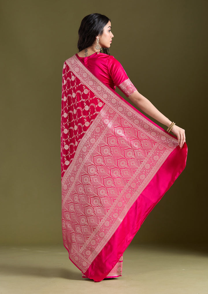 Rani Pink Zariwork (Silver) Banarasi Silk Saree