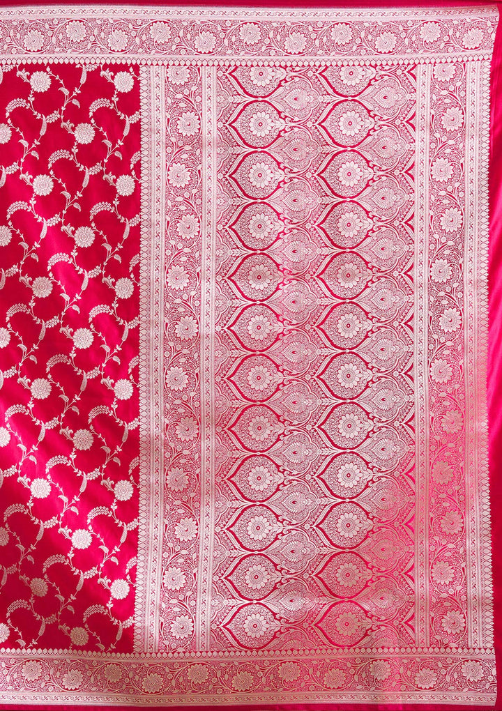 Rani Pink Zariwork (Silver) Banarasi Silk Saree