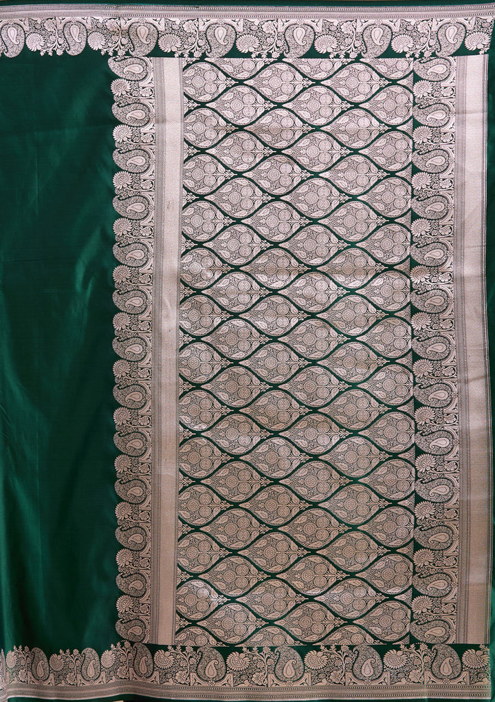 Bottle Green Zariwork (Gold) Banarasi Silk Saree