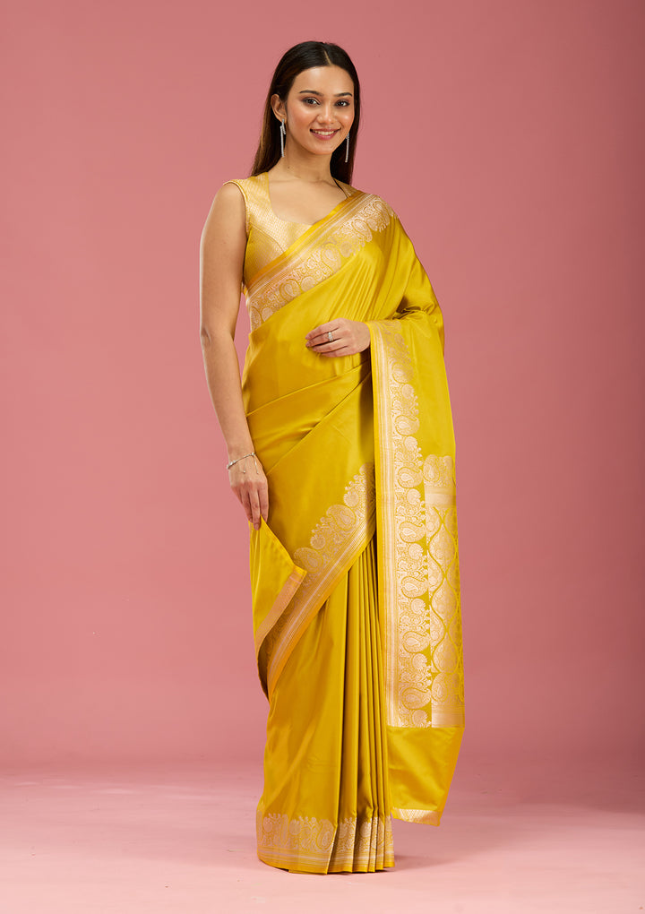Mustard Zariwork (Gold) Satin  Silk_Saree