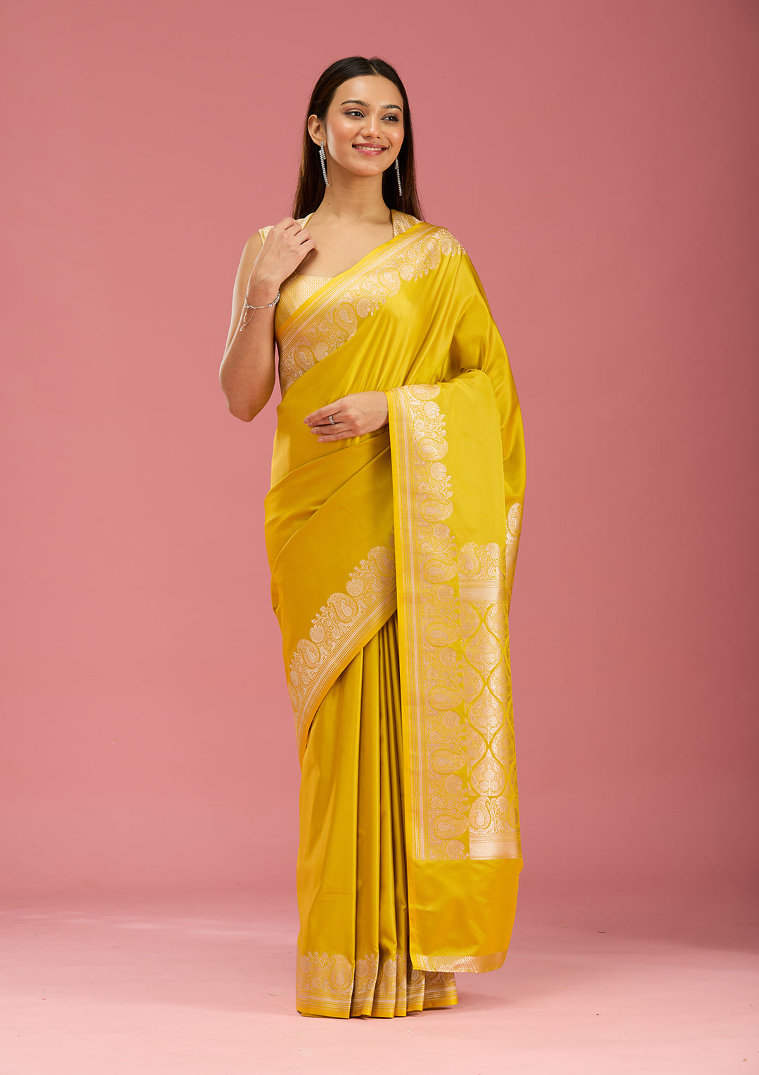 Mustard Zariwork (Gold) Satin  Silk_Saree
