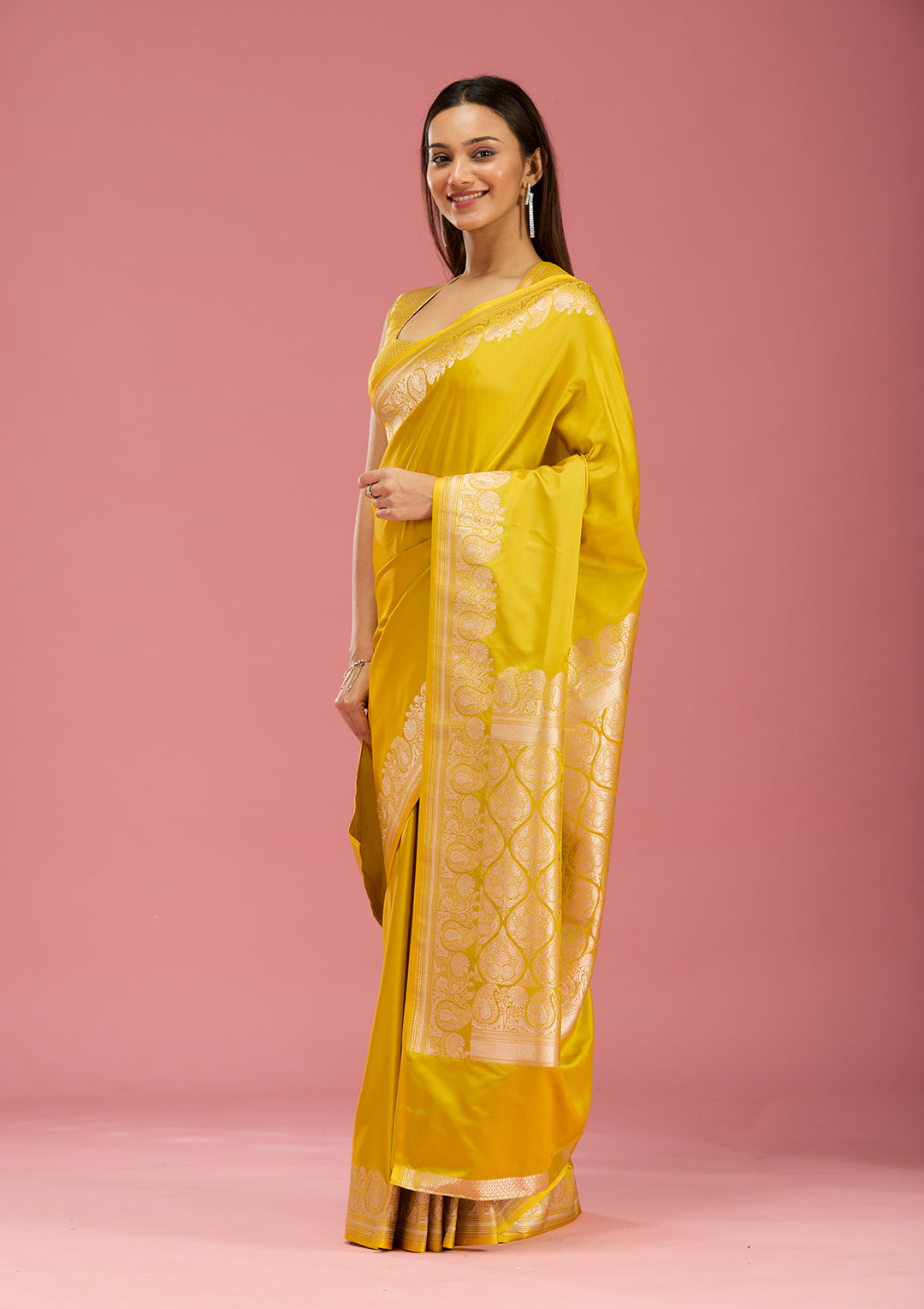 Mustard Zariwork (Gold) Satin  Silk_Saree