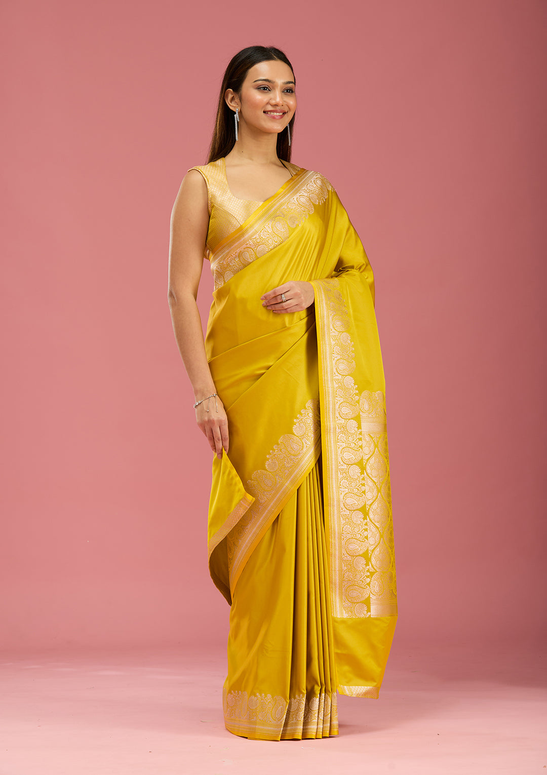 Mustard Zariwork (Gold) Satin  Silk_Saree