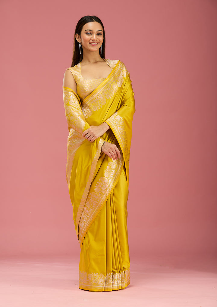 Mustard Zariwork (Gold) Satin  Silk_Saree