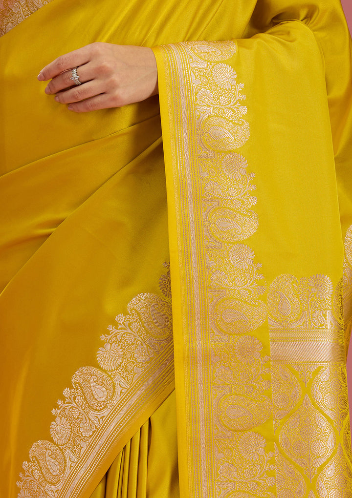 Mustard Zariwork (Gold) Satin  Silk_Saree