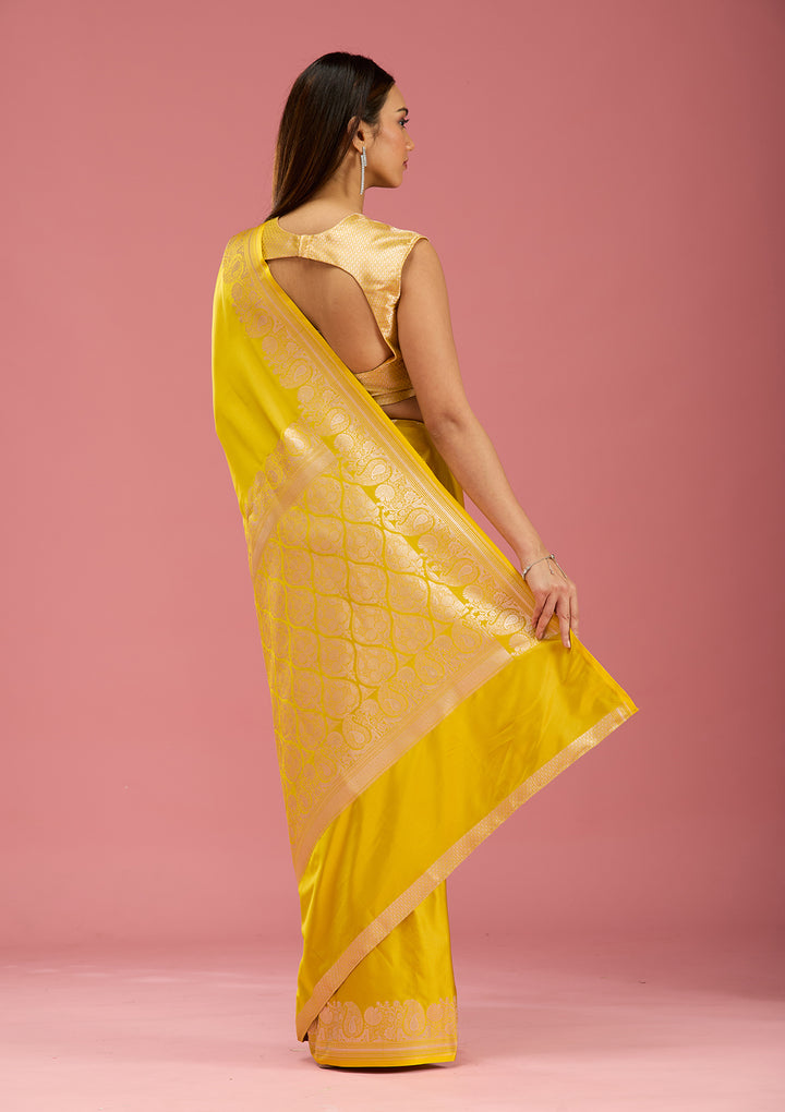 Mustard Zariwork (Gold) Satin  Silk_Saree