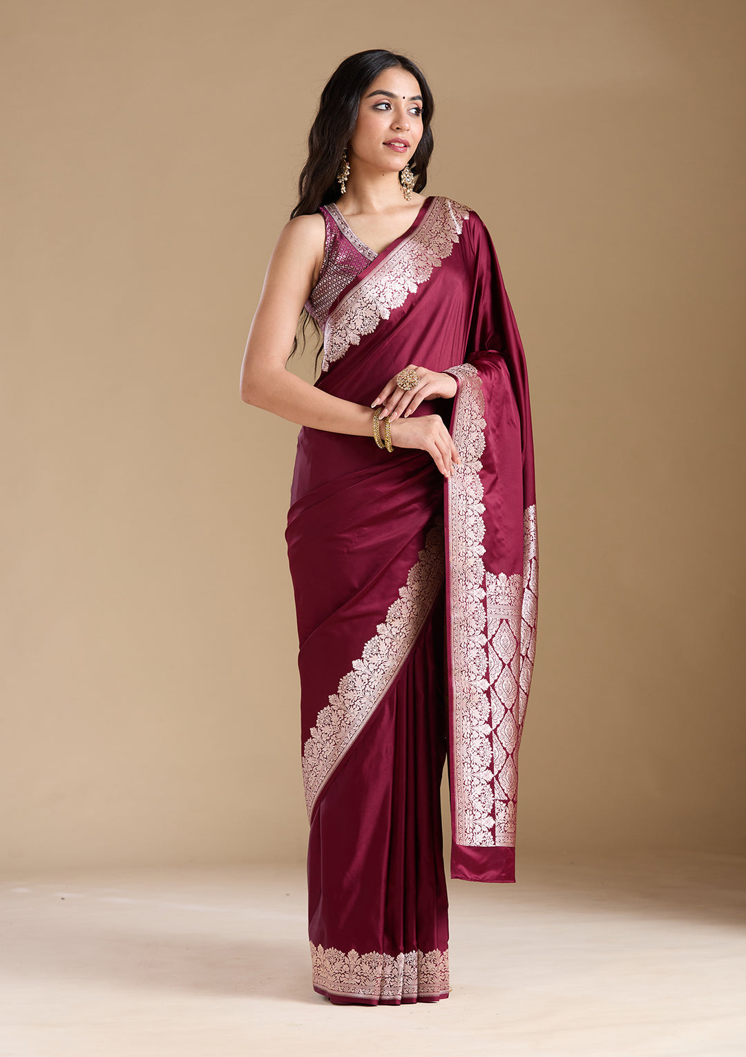 Maroon Zariwork (Gold) Banarasi Silk Saree