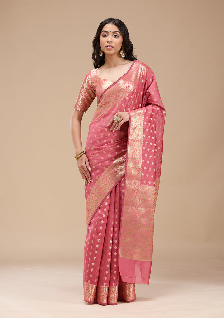 Onion Pink Banarasi Silk Saree