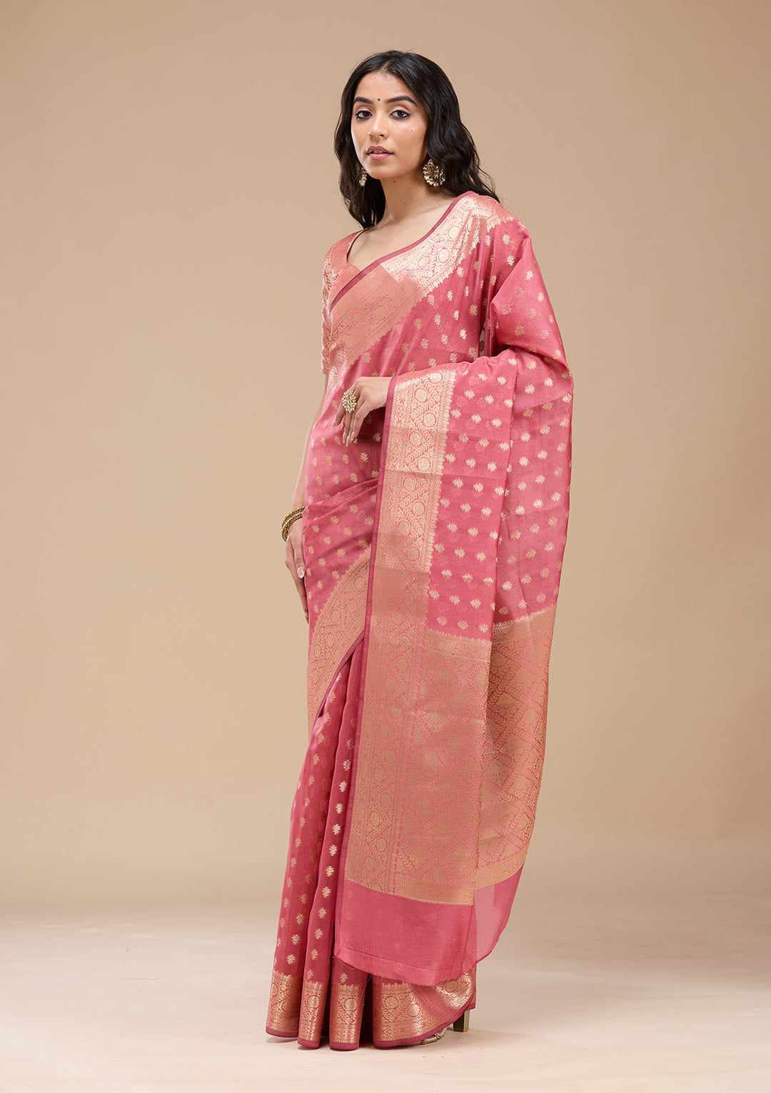 Onion Pink Banarasi Silk Saree