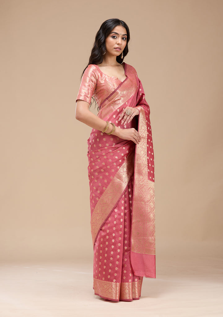 Onion Pink Banarasi Silk Saree